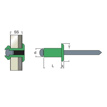 Blindklinknagels open type Bolkop  ALU2.5/Staal